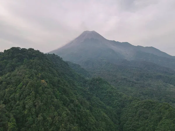 Вид Воздуха Гору Мерапи Индонезии Тропическим Лесом Вокруг — стоковое фото