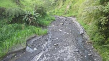 Aerial view of Valley with small river in Pluyon Merapi Mount, Indonesia.