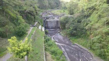 Aerial view of Valley with small river in Pluyon Merapi Mount, Indonesia.