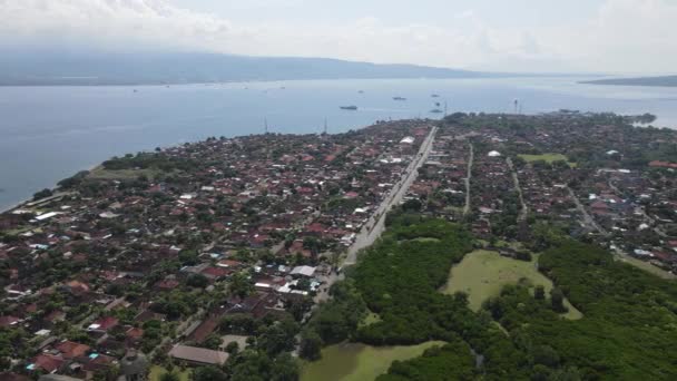 Aerial View Gilimanuk Village Port Bali Ocean Indonesia — ストック動画