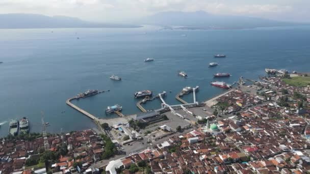 Aerial View Port Banyuwangi Indonesia Ferry Bali Ocean — стоковое видео