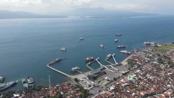 Aerial View Port Banyuwangi Indonesia Ferry Bali Ocean — стоковое видео