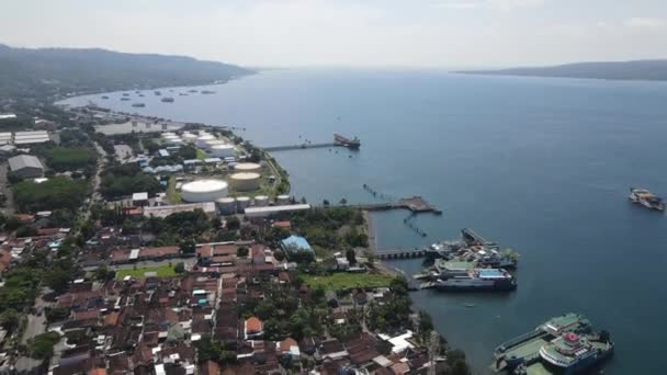 Aerial View Port Banyuwangi Indonesia Ferry Bali Ocean — Vídeos de Stock