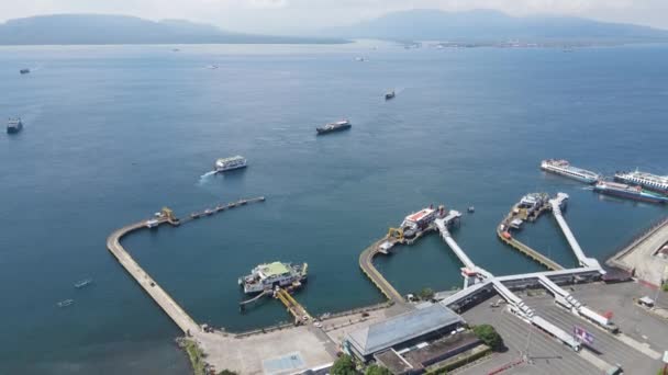 Aerial View Port Banyuwangi Indonesia Ferry Bali Ocean — стоковое видео