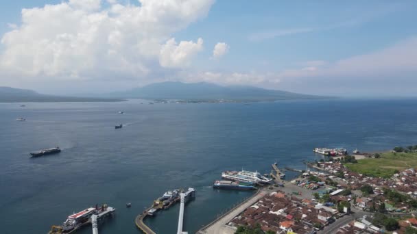 Aerial View Port Banyuwangi Indonesia Ferry Bali Ocean — стоковое видео