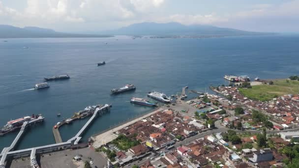 Aerial View Port Banyuwangi Indonesia Ferry Bali Ocean — стоковое видео