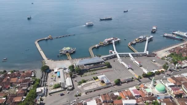 Aerial View Port Banyuwangi Indonesia Ferry Bali Ocean — Vídeos de Stock