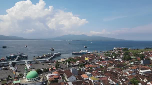 Aerial View Port Banyuwangi Indonesia Ferry Bali Ocean — стоковое видео