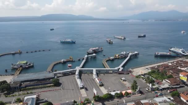 Aerial View Port Banyuwangi Indonesia Ferry Bali Ocean — стоковое видео