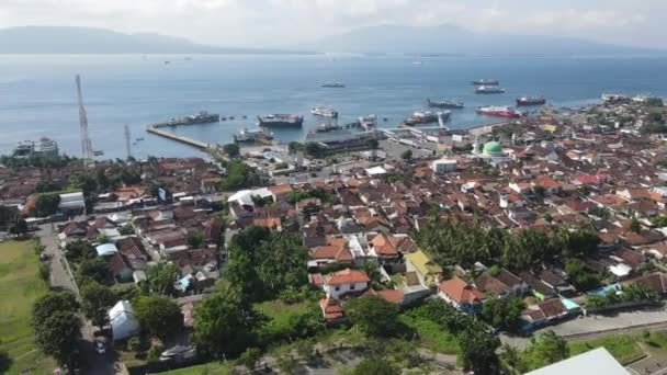 Aerial View Train Stasiun Ferry Port Background Banyuwangi Indonesia — ストック動画