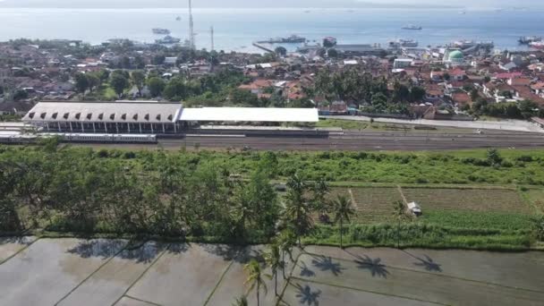 Aerial View Train Stasiun Ferry Port Background Banyuwangi Indonesia — Stock videók