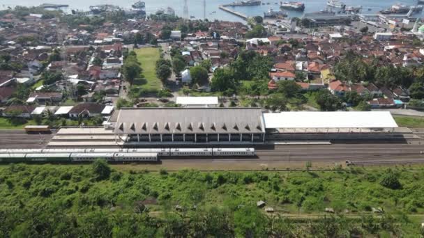 Aerial View Train Stasiun Ferry Port Background Banyuwangi Indonesia — Vídeos de Stock