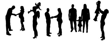 Aile siluetleri ile vektör çizim.