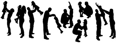 Aile siluetleri ile vektör çizim.