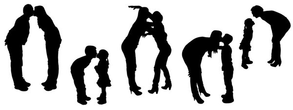 vector illustration with family silhouettes.
