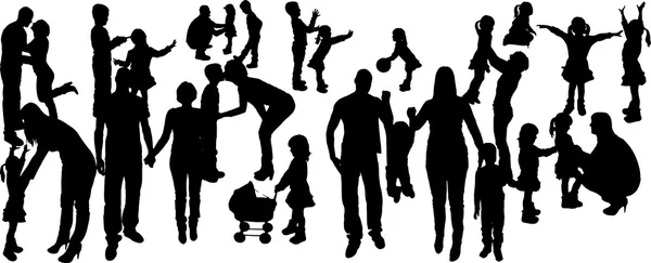 Vectorillustratie met familie silhouetten. — Stockvector