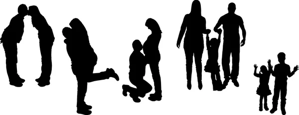 Illustration vectorielle avec silhouettes familiales . — Image vectorielle