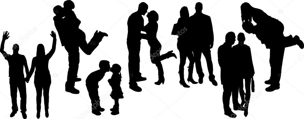 vector illustration with family silhouettes.
