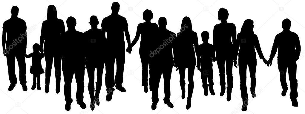 Vector illustration with family silhouettes.