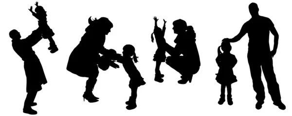 Vektorové ilustrace s rodinnou siluety家族のシルエット ベクトル イラスト. — ストックベクタ