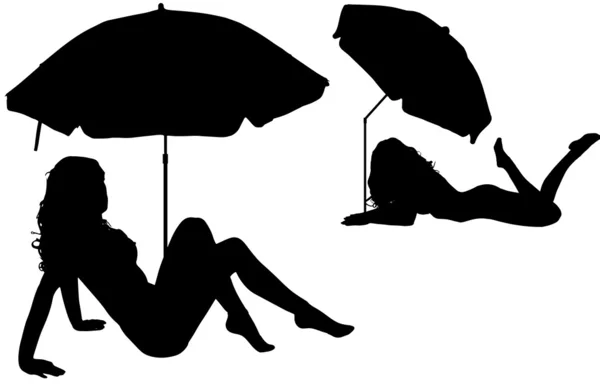 Vector silhouettes women on beach — Stock Vector