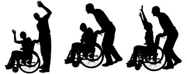 insanların tekerlekli sandalyede Vector silhouettes.