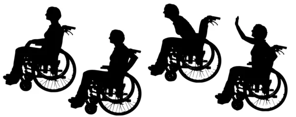 Sílhuetas vetoriais de pessoas em uma cadeira de rodas . — Vetor de Stock