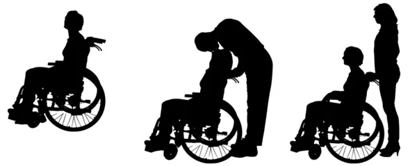 Векторные силуэты людей в инвалидном кресле . — стоковый вектор