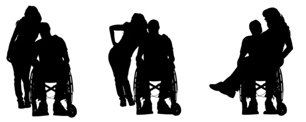 Silhouette vettoriali di persone su una sedia a rotelle . — Vettoriale Stock