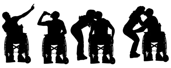 Silhouette vettoriali di persone su una sedia a rotelle . — Vettoriale Stock