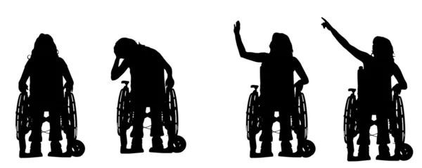 휠체어에 사람들의 벡터 실루엣. — 스톡 벡터