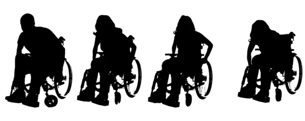 Vector silhouettes of people in a wheelchair. — Stock Vector