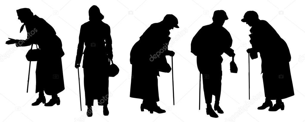 Vector silhouette of the old woman.