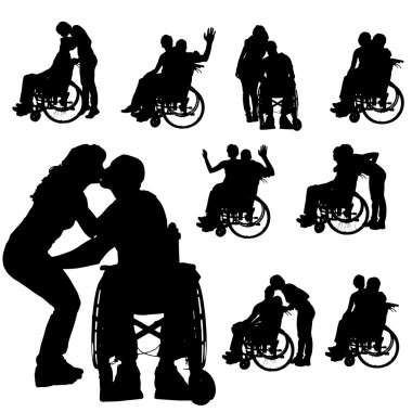 insanların tekerlekli sandalyede Vector silhouettes.