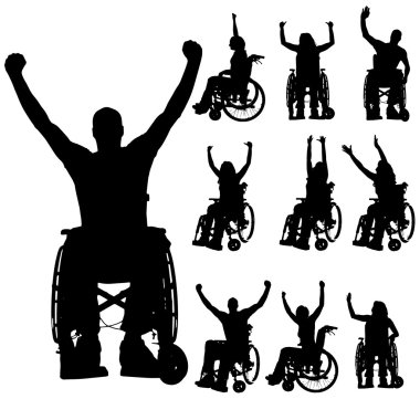 insanların tekerlekli sandalyede Vector silhouettes.