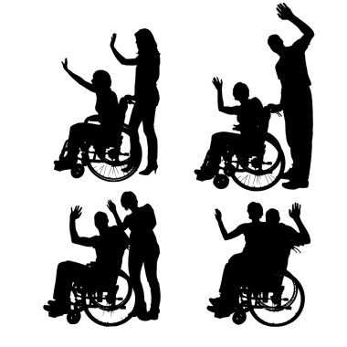 insanların tekerlekli sandalyede Vector silhouettes.