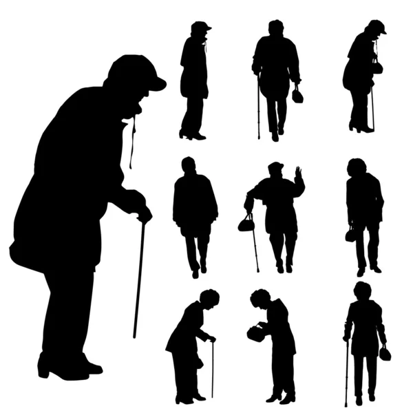 Vector silhouette of old people. — Stock Vector