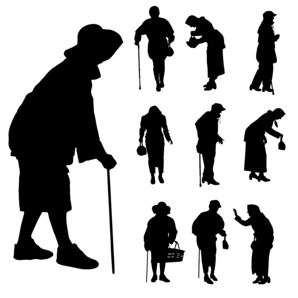Vector silhouette of old people. — Stock Vector