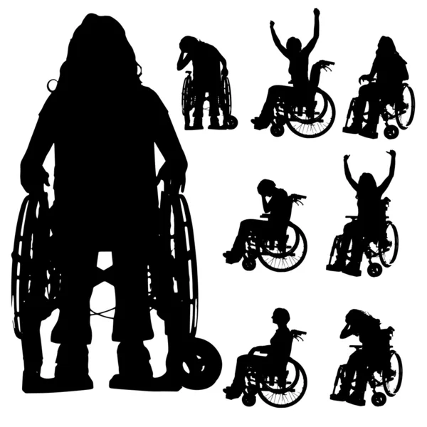 Silhouettes vectorielles de personnes en fauteuil roulant . — Image vectorielle