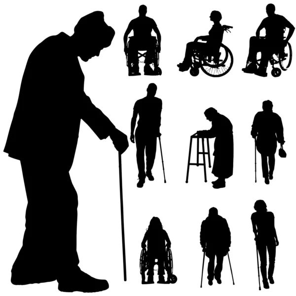 Vector silhouette of disabled people. — Stock Vector