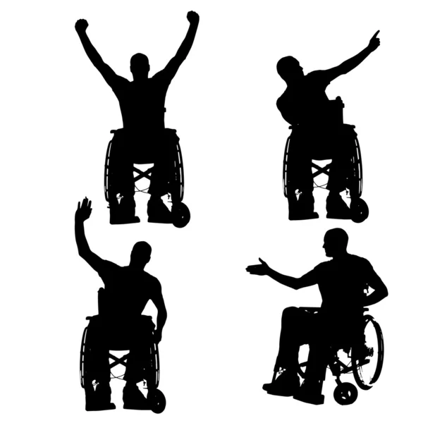 Vector silhouettes of people in a wheelchair. — Stock Vector