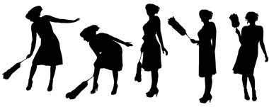 Temizlikçi kadın silüeti vektör.