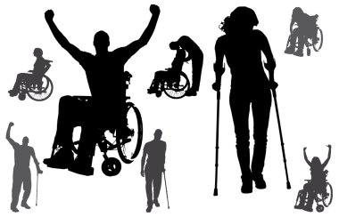 insanların tekerlekli sandalyede Vector silhouettes.