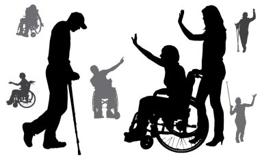 insanların tekerlekli sandalyede Vector silhouettes.