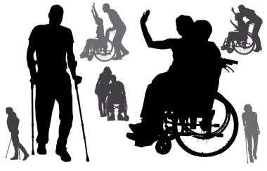 insanların tekerlekli sandalyede Vector silhouettes.