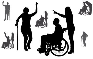 insanların tekerlekli sandalyede Vector silhouettes.