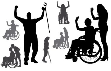 insanların tekerlekli sandalyede Vector silhouettes.