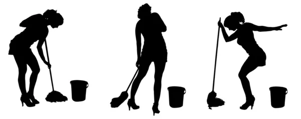 Vector silhouette of a cleaning lady. — Stock Vector