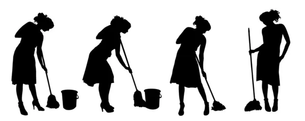 Sílhueta de vetor de uma senhora de limpeza . — Vetor de Stock