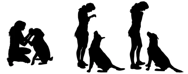Sílhueta vetorial de uma mulher com um cão . — Vetor de Stock